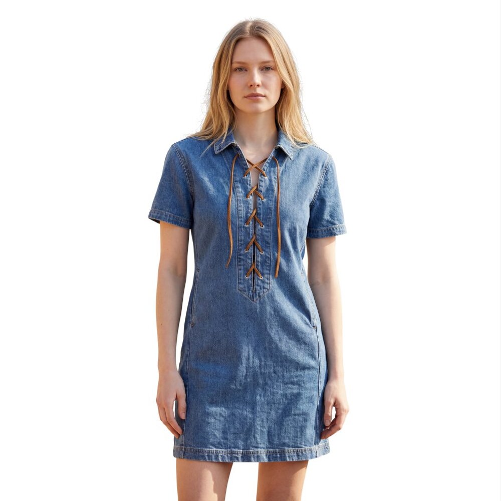 NWT BlankNYC Lace-Up Denim Medium Wash Mini Dress Medium Wash - Size S MSRP $148
